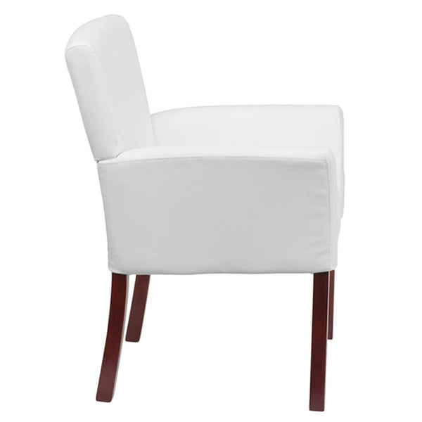 Flash Furniture White Leather Executive Side Reception Chair with Mahogany Legs - BT-353-WH-GG