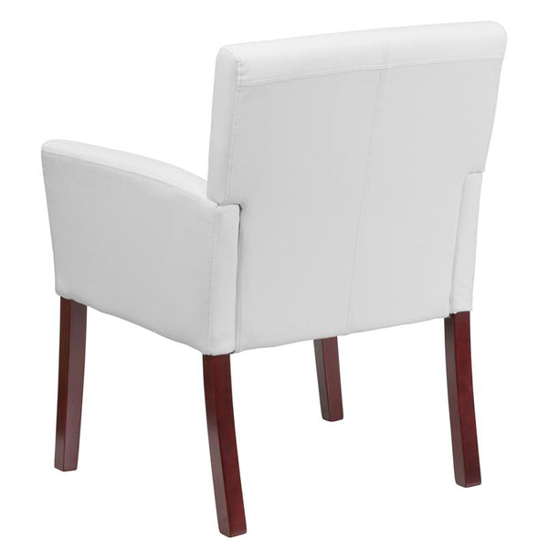 Flash Furniture White Leather Executive Side Reception Chair with Mahogany Legs - BT-353-WH-GG