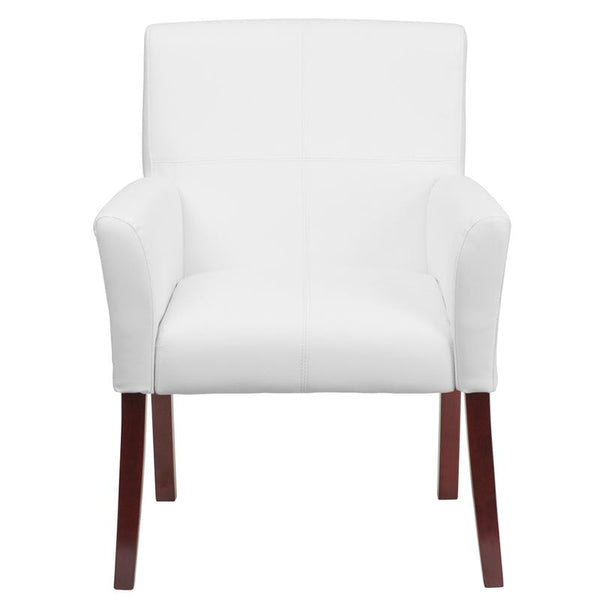 Flash Furniture White Leather Executive Side Reception Chair with Mahogany Legs - BT-353-WH-GG