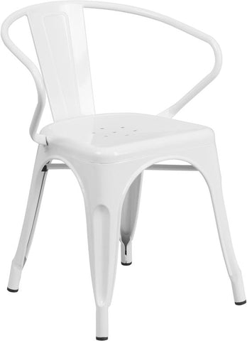 Flash Furniture White Metal Indoor-Outdoor Chair with Arms - CH-31270-WH-GG