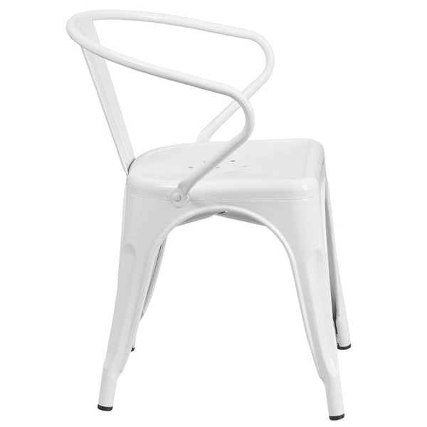 Flash Furniture White Metal Indoor-Outdoor Chair with Arms - CH-31270-WH-GG