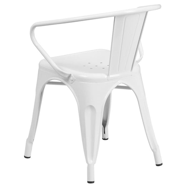 Flash Furniture White Metal Indoor-Outdoor Chair with Arms - CH-31270-WH-GG