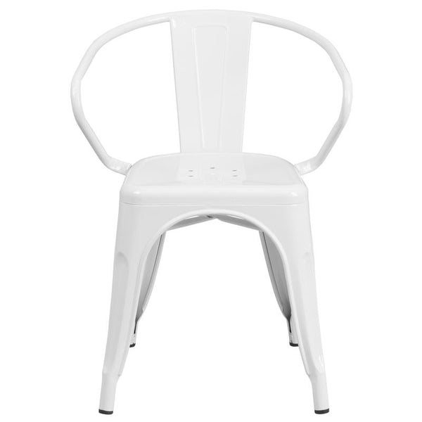 Flash Furniture White Metal Indoor-Outdoor Chair with Arms - CH-31270-WH-GG