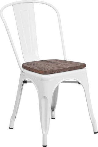 Flash Furniture White Metal Stackable Chair with Wood Seat - CH-31230-WH-WD-GG