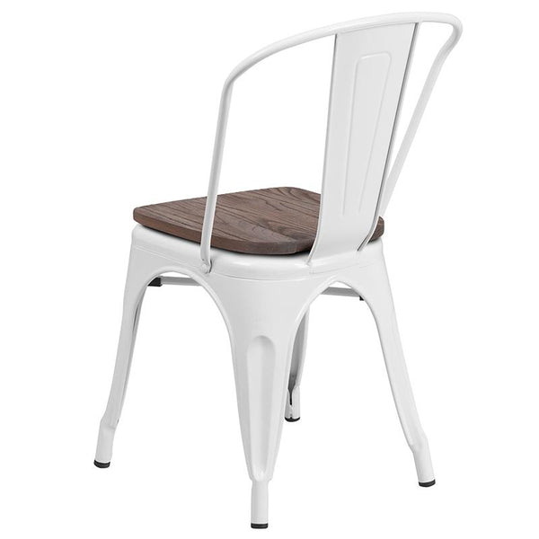 Flash Furniture White Metal Stackable Chair with Wood Seat - CH-31230-WH-WD-GG