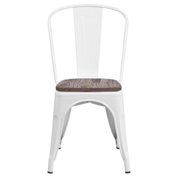 Flash Furniture White Metal Stackable Chair with Wood Seat - CH-31230-WH-WD-GG