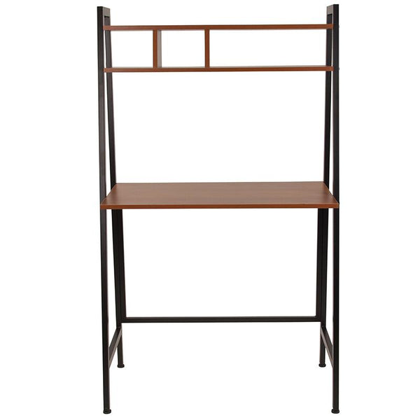 Flash Furniture Wilmette Cherry Wood Grain Finish Computer Desk with Storage Shelf and Black Metal Frame - NAN-JN-21711-GG