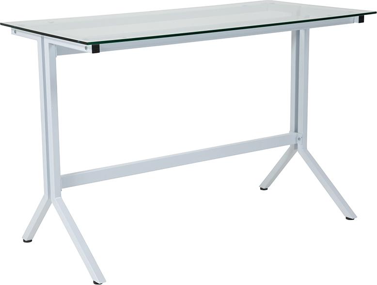 Flash Furniture Winfield Collection Glass Computer Desk with White Metal Frame - NAN-JN21719-D-W-GG