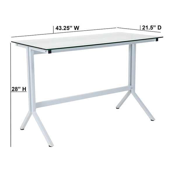 Flash Furniture Winfield Collection Glass Computer Desk with White Metal Frame - NAN-JN21719-D-W-GG