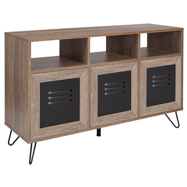 Flash Furniture Woodridge Collection 44"W Rustic Wood Grain Finish Console and Storage Cabinet with Metal Doors - NAN-JN-21804CT-3-GG