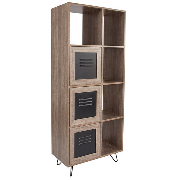 Flash Furniture Woodridge Collection 63" High Rustic Wood Grain Finish Bookshelf with Metal Storage Doors - NAN-JN-21804B-GG