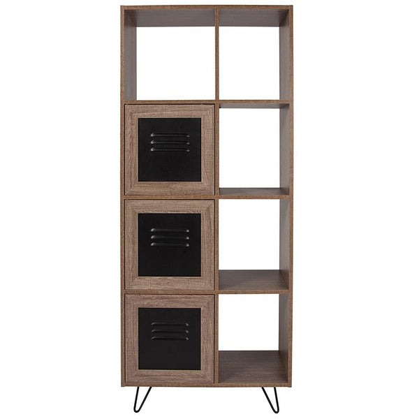 Flash Furniture Woodridge Collection 63" High Rustic Wood Grain Finish Bookshelf with Metal Storage Doors - NAN-JN-21804B-GG