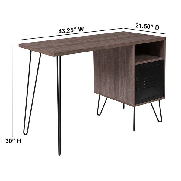 Flash Furniture Woodridge Collection Rustic Wood Grain Finish Computer Desk with Metal Cabinet Door and Black Metal Legs - NAN-JN-21735T-GG