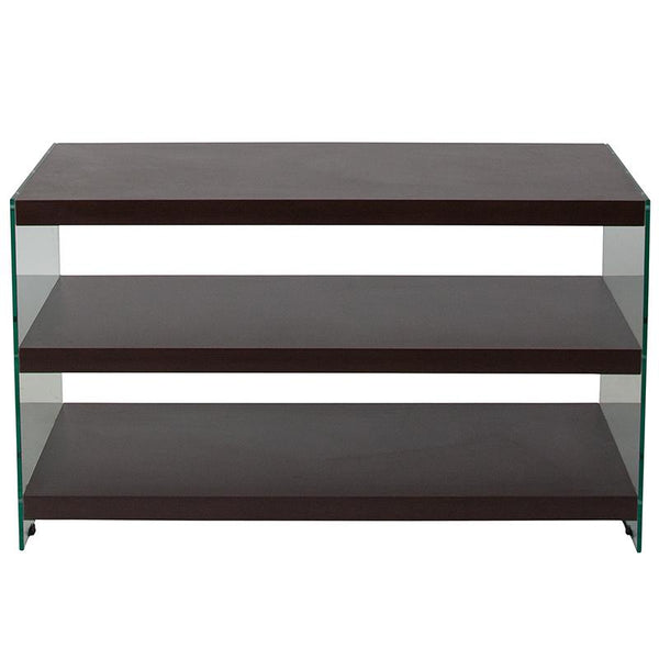 Flash Furniture Wynwood Collection Dark Ash Wood Grain Finish TV Stand with Shelves and Glass Frame - NAN-JN-2626TR-G-GG