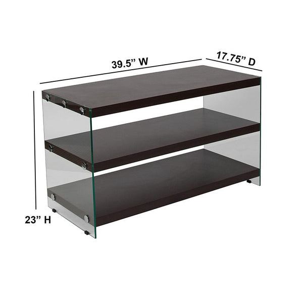 Flash Furniture Wynwood Collection Dark Ash Wood Grain Finish TV Stand with Shelves and Glass Frame - NAN-JN-2626TR-G-GG