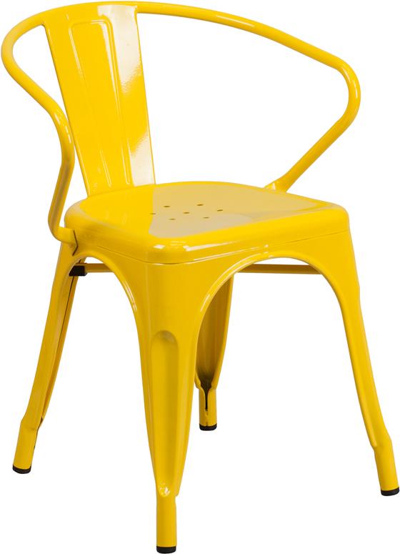 Flash Furniture Yellow Metal Indoor-Outdoor Chair with Arms - CH-31270-YL-GG