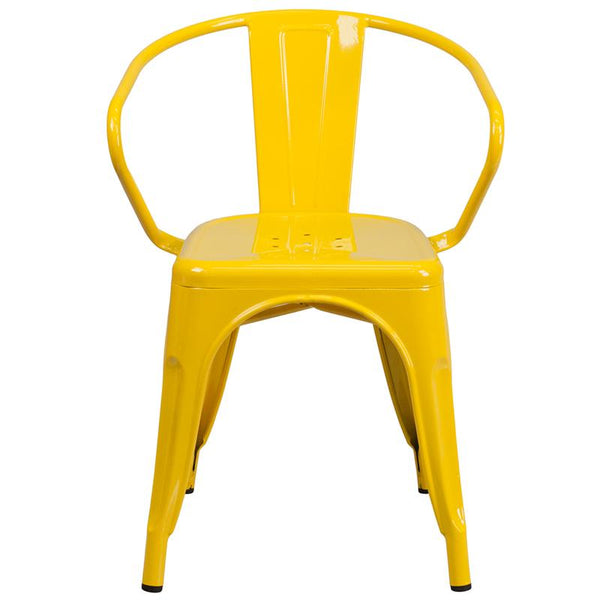 Flash Furniture Yellow Metal Indoor-Outdoor Chair with Arms - CH-31270-YL-GG