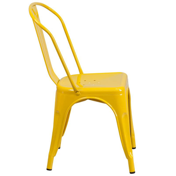 Flash Furniture Yellow Metal Indoor-Outdoor Stackable Chair - CH-31230-YL-GG