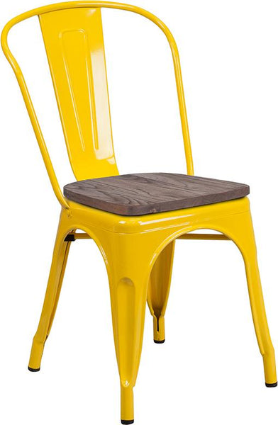 Flash Furniture Yellow Metal Stackable Chair with Wood Seat - CH-31230-YL-WD-GG