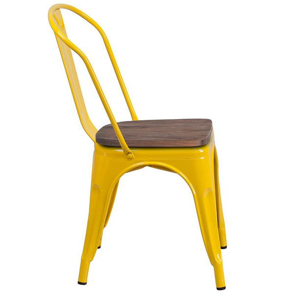 Flash Furniture Yellow Metal Stackable Chair with Wood Seat - CH-31230-YL-WD-GG