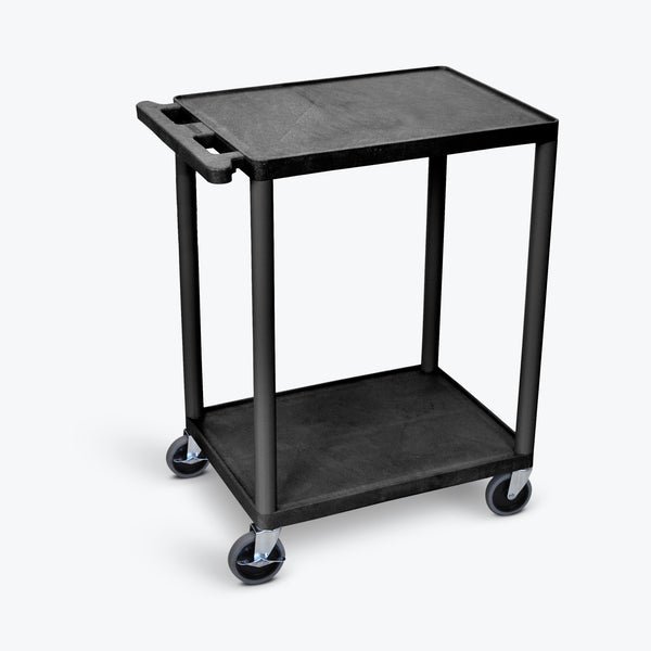 Luxor 2-Shelf Utility Cart, 24"W x 18"D x 33.5"H (Black) - HE32-B