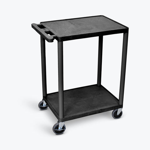 Luxor 2-Shelf Utility Cart, 24"W x 18"D x 33.5"H (Black) - HE32-B