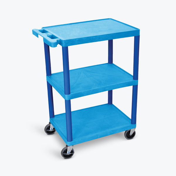 Luxor 3-Shelf Utility Cart 24"W x 18"D x 34"H (Blue) - HE34-BU