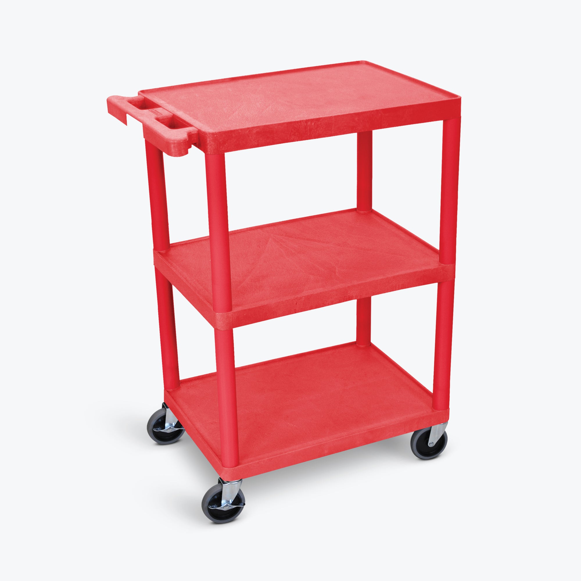 Luxor 3-Shelf Utility Cart 24"W x 18"D x 34"H (Red) - HE34-RD