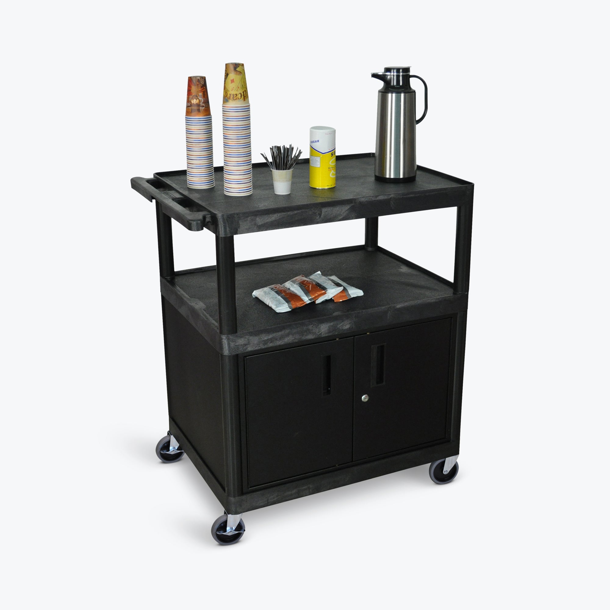 Luxor Large Coffee Cart w/ Cabinet 32"W x 24"D x 40.25"H (Black) - HE40C-B