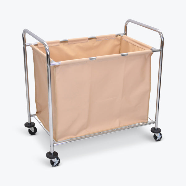 Luxor Industrial Laundry Cart w/ 1-Compartment Tan Canvas Bag & Steel Frame 32"W x 26"D x 20.5"H (Silver/Tan) - HL14