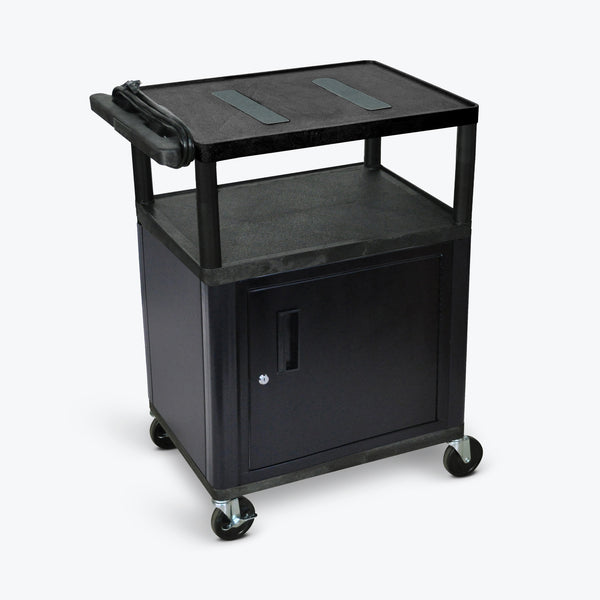 Luxor 34"H Endura 3-Shelf AV Cart w/ Cabinet 24"W x 18"D x 35.25"H (Black) - LE34C-B