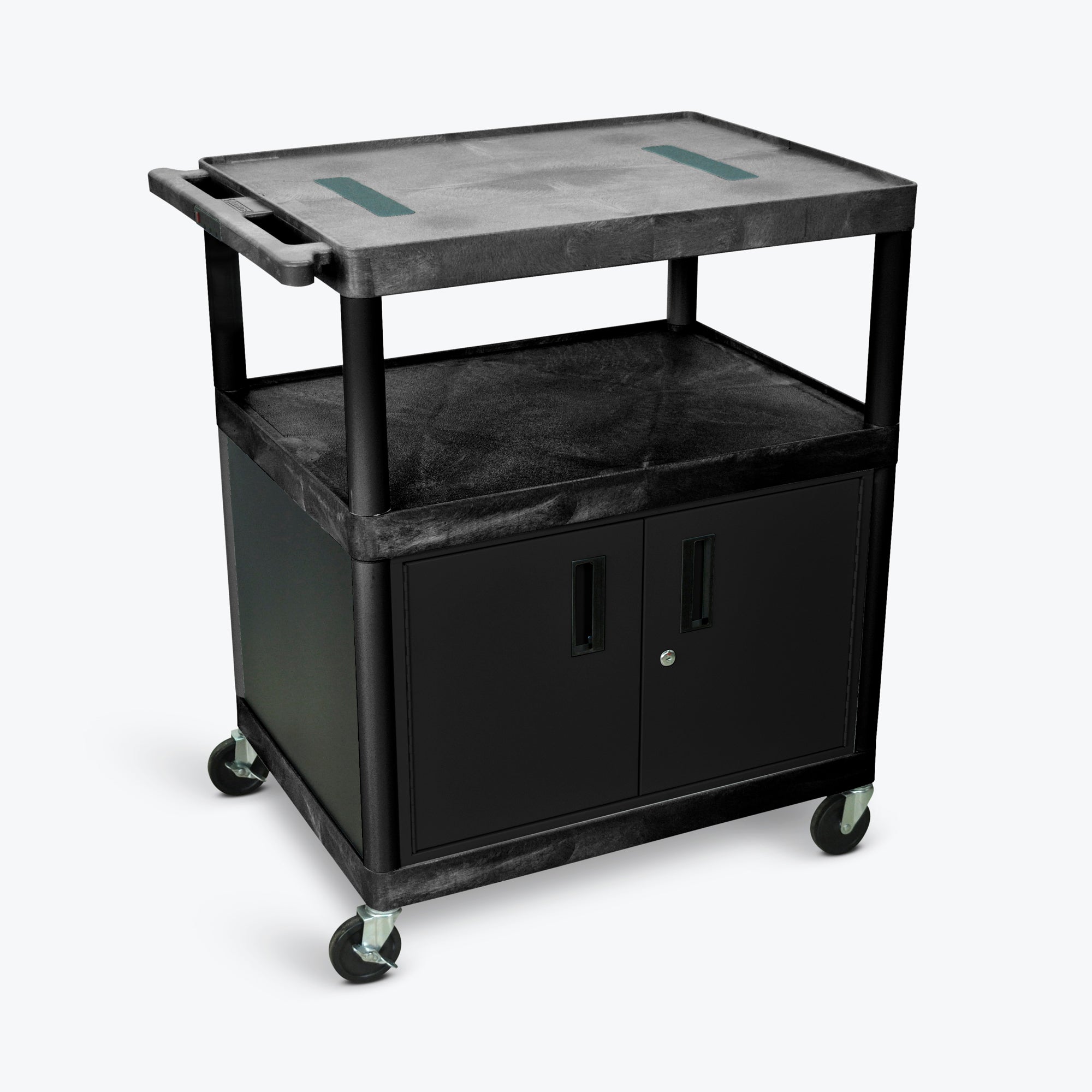 Luxor 40"H Endura 3-Shelf Cart w/ Cabinet 32"W x 24"D x 40.25"H (Black) - LE40C-B
