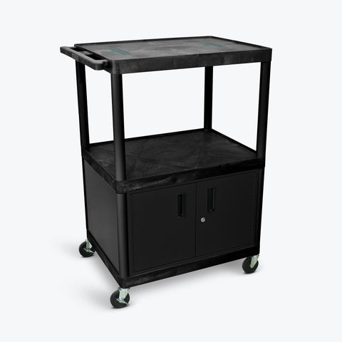 Luxor 48"H Endura 3-Shelf Cart w/ Cabinet 32"W x 24"D x 48.25"H (Black) - LE48C-B