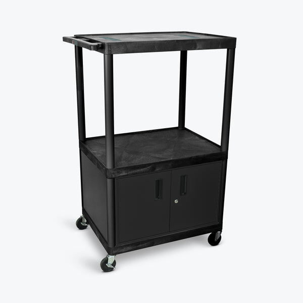 Luxor 54"H Endura 3-Shelf AV Cart w/ Cabinet 32"W x 24"D x 54.25"H (Black) - LE54C-B