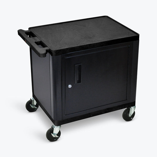 Luxor 26"H 2-Shelf AV Cart w/ Cabinet 24"W x 18D" x 26"H (Black) - LP26CE-B