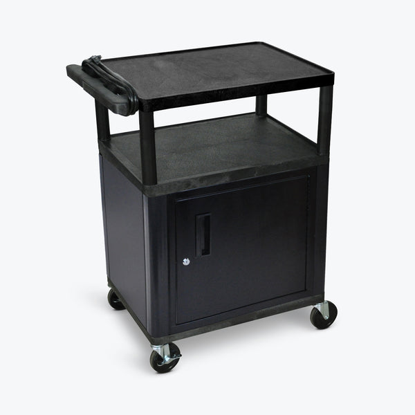 Luxor 34"H Endura 3-Shelf Presentation Cart w/ Cabinet 24"W x 18"D x 34"H (Black) - LP34CE-B