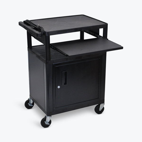 Luxor 34"H Endura 3-Shelf Presentation Cart w/ Cabinet & Pullout Shelf 24"W x 18"D x 34"H (Black) - LP34CLE-B