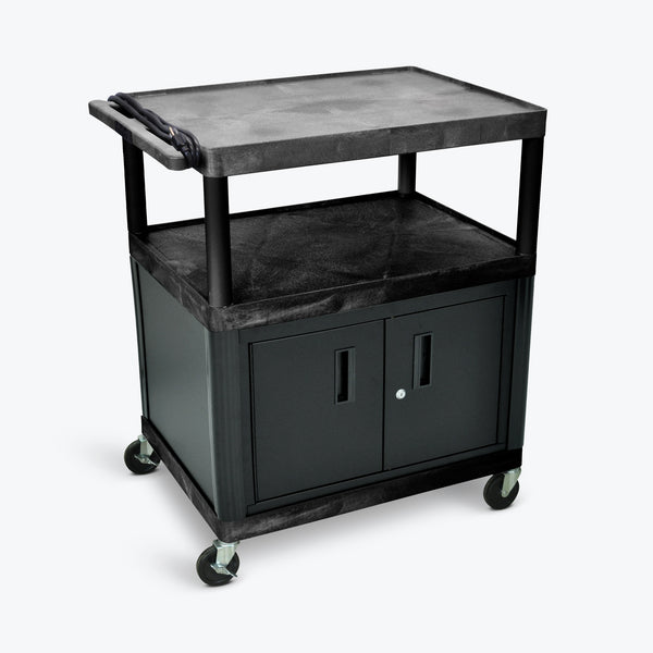 Luxor 40"H Endura 3-Shelf Presentation Cart w/ Cabinet 32"W x 24"D x 40.25"H (Black) - LP40CE-B