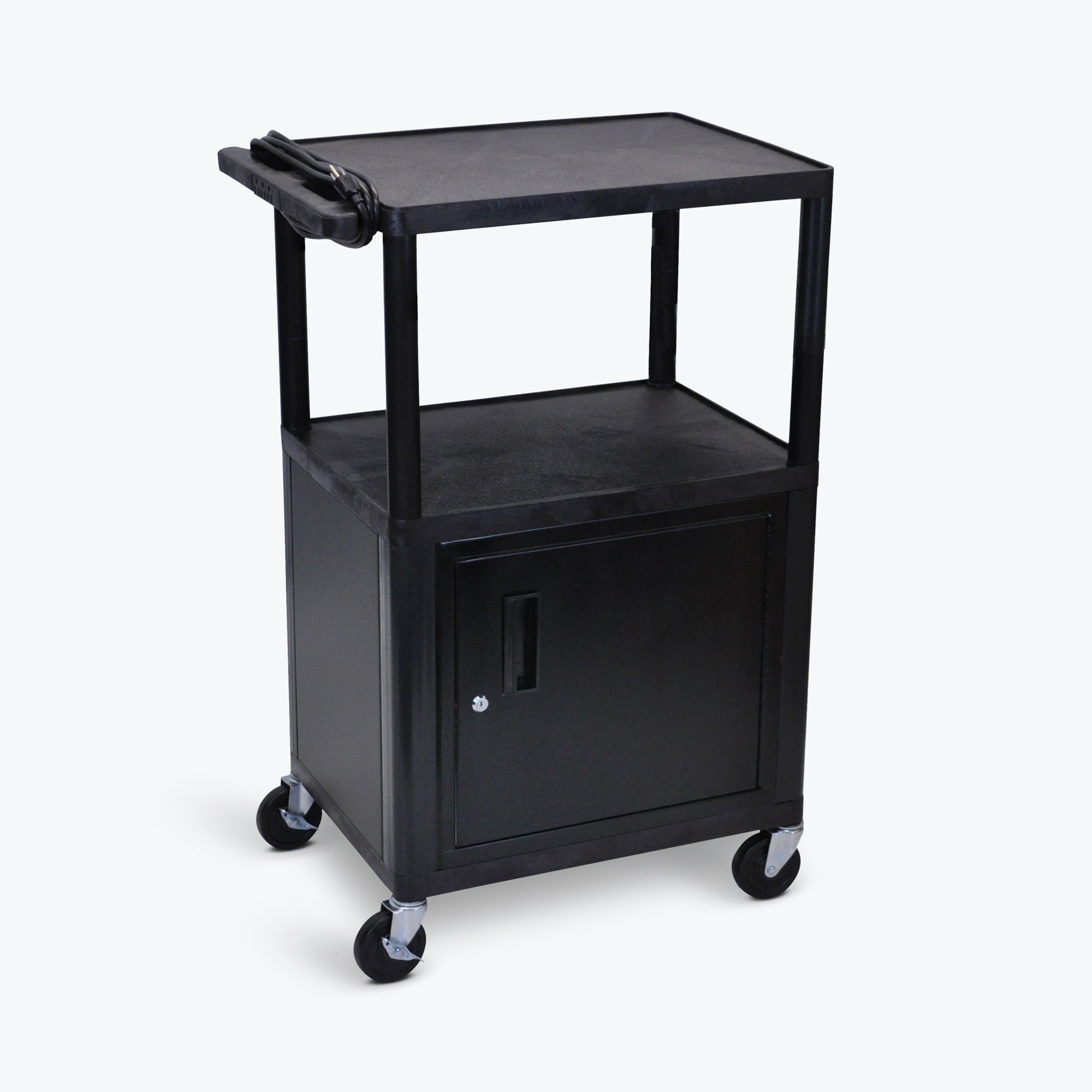 Luxor 42"H Endura 3-Shelf Presentation Cart w/ Cabinet 24"W x 18"D x 42"H (Black) - LP42CE-B