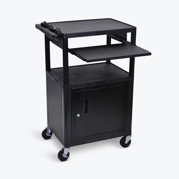 Luxor 42"H Endura 3-Shelf Presentation Cart w/ Cabinet & Pullout Shelf 24"W x 18"D x 42"H (Black) - LP42CLE-B