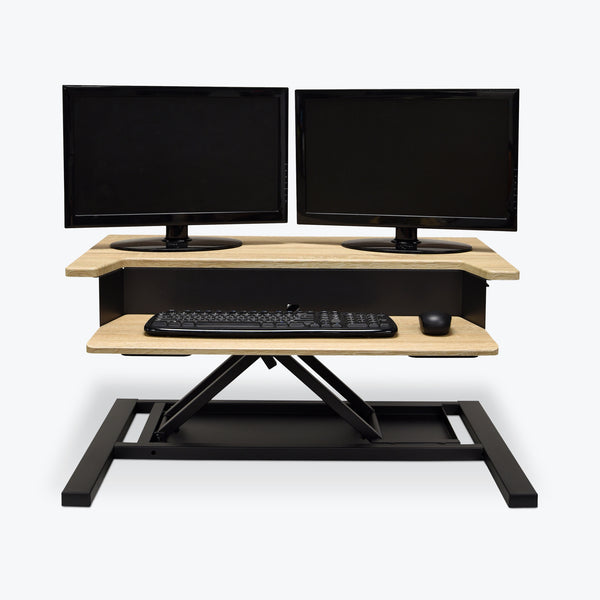 Luxor Pneumatic Standing Desk Converter 32"W x 23.5"D x 5.25" to 15.5"H (Charcoal/White Oak) - CVTR PRO-WO