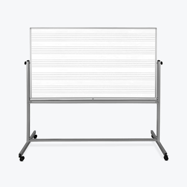 Luxor 72" x 48" Reversible Magnetic Mobile Music Whiteboard 74.5"W x 23"D x 72"H (Silver/White) - MB7248MM