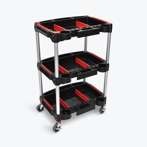 Luxor 3-Shelf Tool Cart w/ Magnetized Side Panels 22.75"W x 18"D x 35.5"H (Red/Black ) - MC-3
