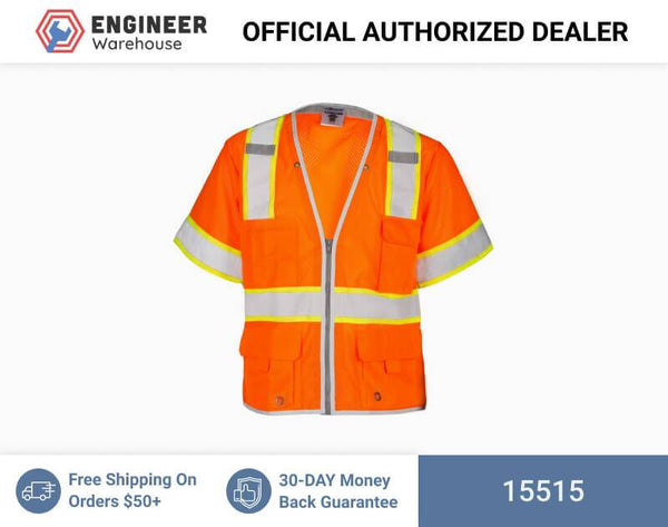 ML Kishigo Class 3 Vests Premium Brilliant Series Heavy Duty Vest - 5XLarge - Orange - 15515