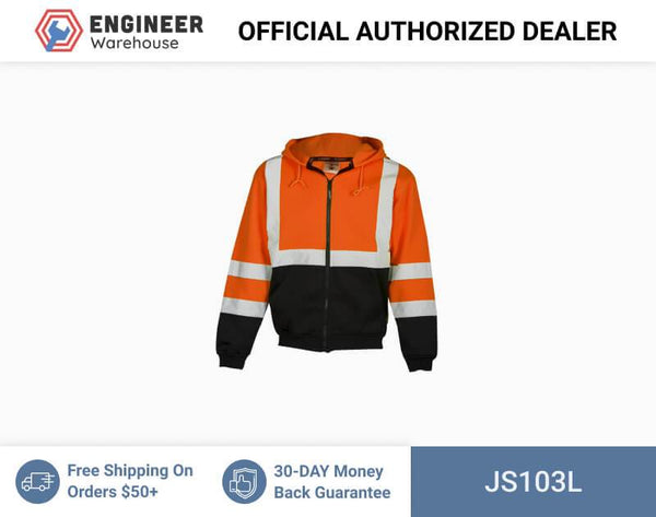 ML Kishigo Outerwear Hoodie Sweatshirt with Zipper - Large - Orange - JS103L