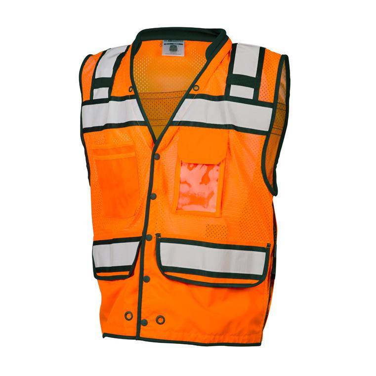 ML Kishigo Surveyor Vests High Performance Surveyors Snap Vest- Class 2 - Large - Orange - S5007L