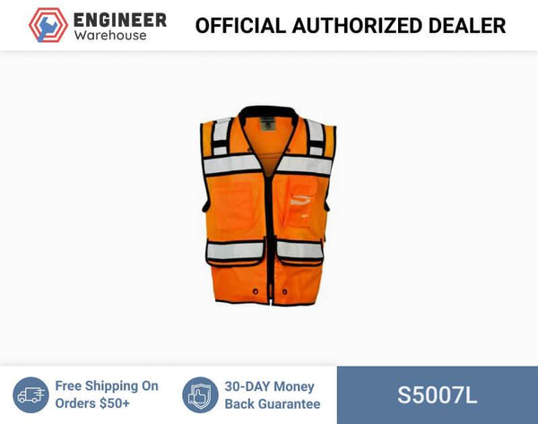 ML Kishigo Surveyor Vests High Performance Surveyors Snap Vest- Class 2 - Large - Orange - S5007L