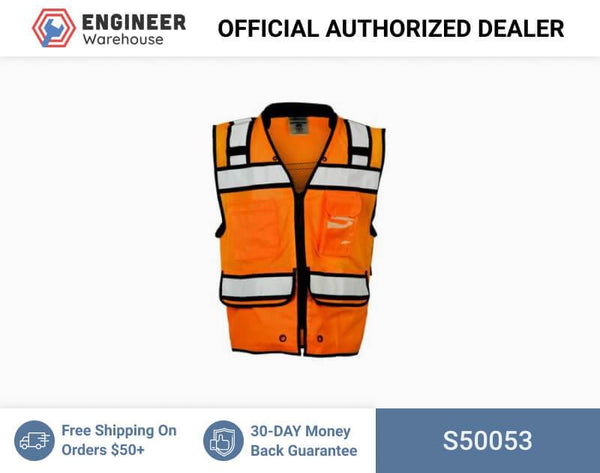 ML Kishigo Surveyor Vests High Performance Surveyors Zipper Vest- Class 2 - 3XLarge - Orange - S50053