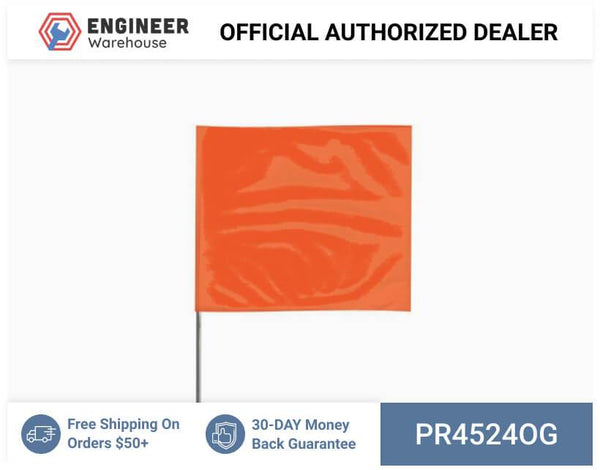 Presco 4" x 5" Marking Flag with 24" Wire Staff (Orange Glo) - Pack of 1000 - 4524OG
