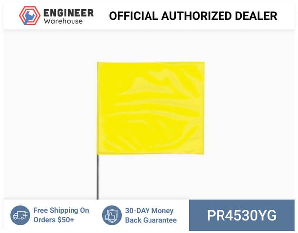 Presco 4" x 5" Marking Flag with 30" Wire Staff (Yellow Glo) - Pack of 1000 - 4530YG